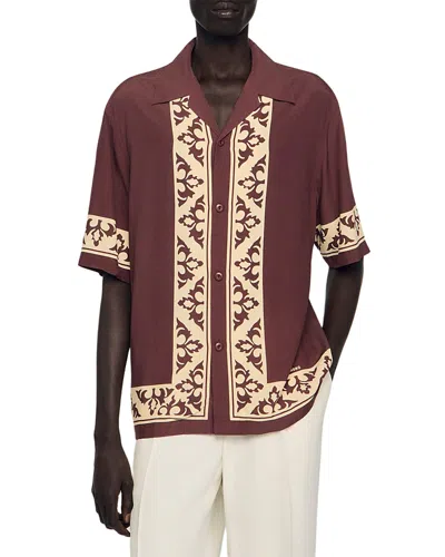 Sandro Ss26 Loose Fit Amalfi Contrast Print Shirt In Brown