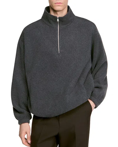 Sandro Stand Collar Half Zip Fleece Sweatshirt In Black