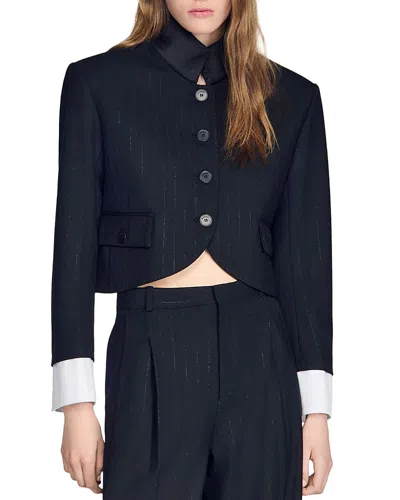 Sandro Stand Collar Short Jacket In Black