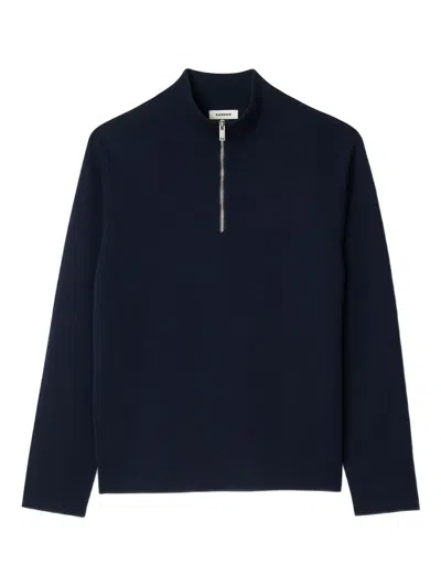 Sandro Stand-collar Zip-up Sweater In Blue