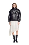 Sandro Standing Collar Leather Jacket In Black