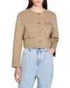 Sandro Cropped Button-down Jacket In Brown