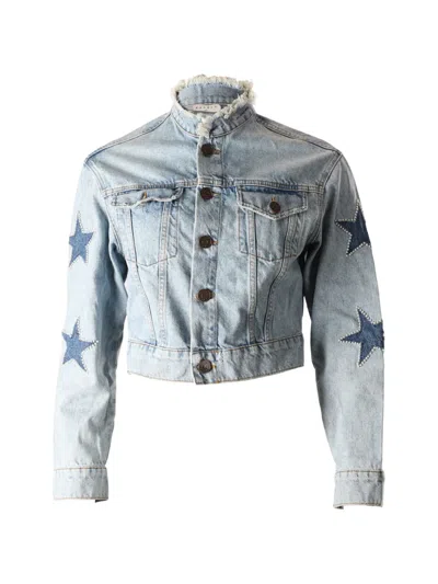 Pre-owned Sandro Star-embellishment Denim Jacket In Blue