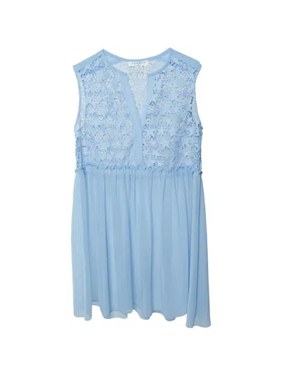 Pre-owned Sandro Star Lace-panel Mini Dress In Blue