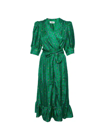 Pre-owned Sandro Star-print Wrap Midi Dress In Green