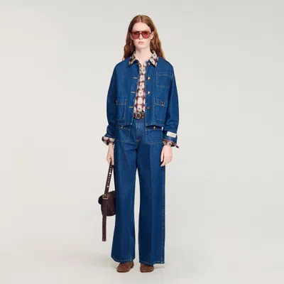 Sandro Statement Button Denim Jacket In Blue