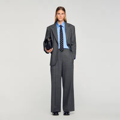 Sandro Straight And Wide Trousers In Gray