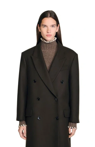 Sandro Straight Coat In Brown