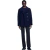 Sandro Straight-fit Wool-blend Coat In Navy Blue