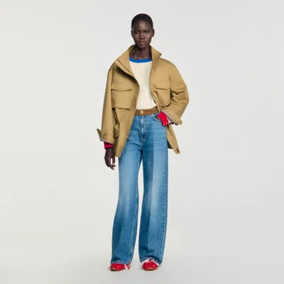 Sandro Straight Jeans With Leather Belt In Brown