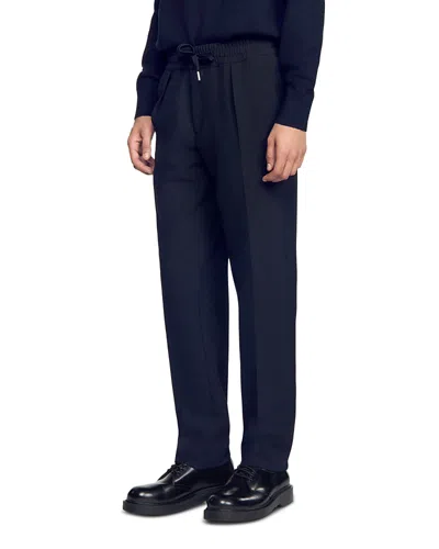 Sandro Straight Leg Drawstring Trousers In Blue