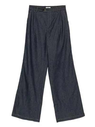 Sandro Womens Deep Blue Wide-leg High-rise Denim Suit Trousers