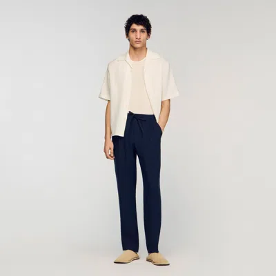 Sandro Straight-leg Linen Trousers In Blue