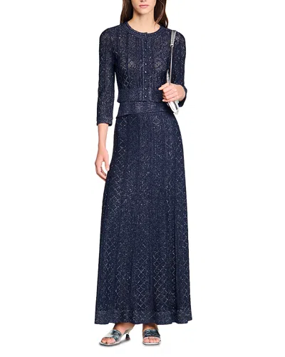 Sandro Strass Knit Cropped Cardigan In Blue