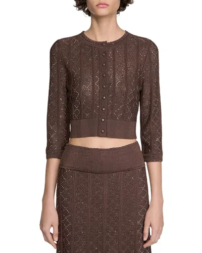 Sandro Strass Knit Cropped Cardigan In Brown