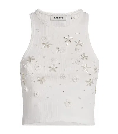 Sandro Stretch-cotton Embellished Tank Top In White