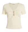 Sandro Stretch-cotton Ruched-detail T-shirt In Neutral