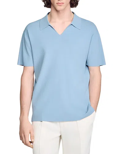 Sandro Stretch Knit Polo Shirt In Blue