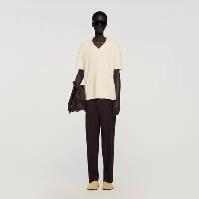 Sandro Stretch Knit Polo Shirt In Neutral