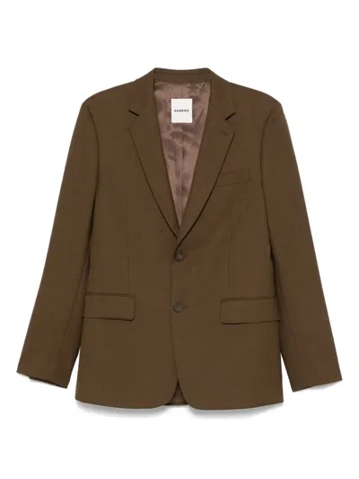 Sandro Stretch-wool Blazer In Brown