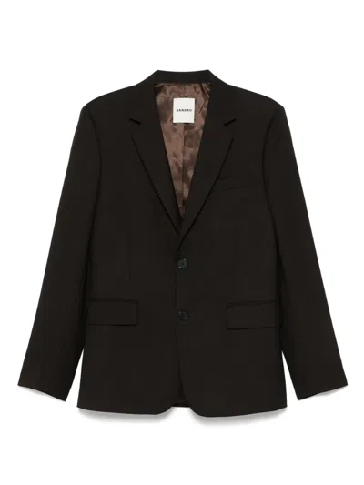 Sandro Stretch-wool Blazer In Brown