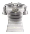 Sandro Womens Ecru Striped Embellished-heart Stretch-cotton T-shirt In Multi