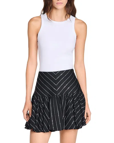 Sandro Stripe Sequin Mini Skirt In White