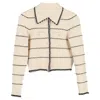 Sandro Stripe Textured Cardigan In Cream Cotton In Multi