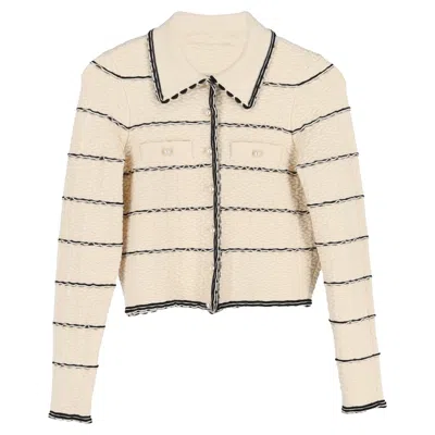 Sandro Stripe Textured Cardigan In Cream Cotton In Multi