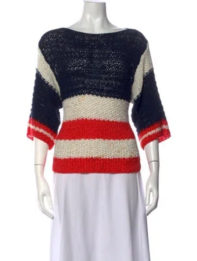 Pre-owned Sandro Striped Bateau Neckline Sweater In Blue/red