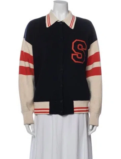 Pre-owned Sandro Striped Bomber Jacket In Blue