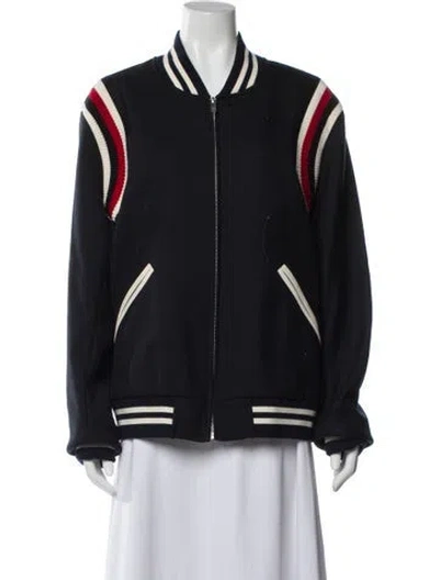 Pre-owned Sandro Striped Bomber Jacket In Blue