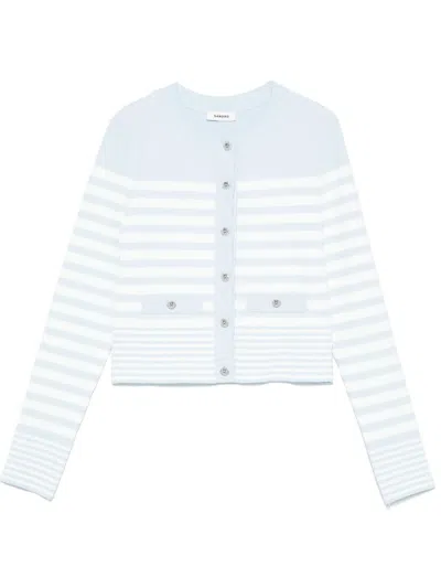 Sandro Striped Cardigan In Sky Blue