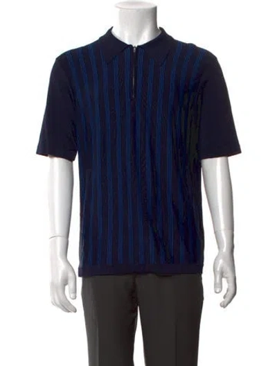 Pre-owned Sandro Striped Collar Polo Shirt In Blue
