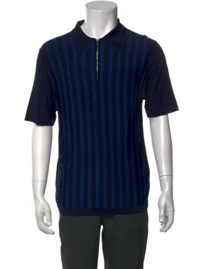 Pre-owned Sandro Striped Collar Polo Shirt In Blue