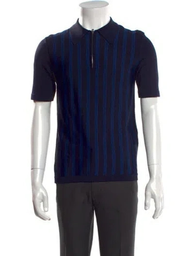 Pre-owned Sandro Striped Collar Polo Shirt In Blue