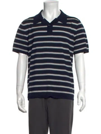 Pre-owned Sandro Striped Collar Polo Shirt In Blue