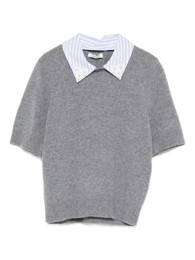 Sandro Striped-collar Top In Gray