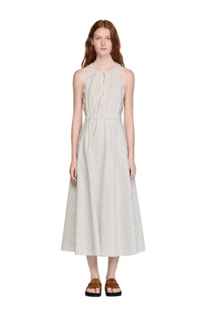 Sandro Striped Cotton Midi Dress In White