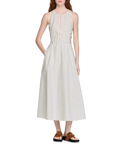 Sandro Striped Cotton Maxi Dress In White