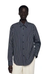 Sandro Striped Cotton Shirt In Blue