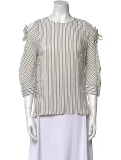 Pre-owned Sandro Striped Crew Neck Blouse In White