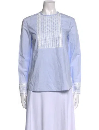 Pre-owned Sandro Striped Crew Neck Button-up Top In Blue
