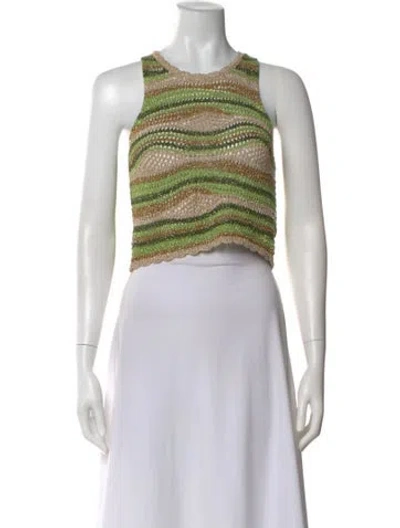 Pre-owned Sandro Striped Crew Neck Crop Top In Green