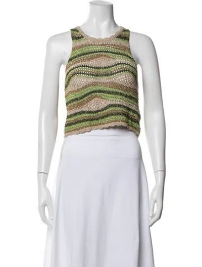 Pre-owned Sandro Striped Crew Neck Crop Top In Green/neutrals