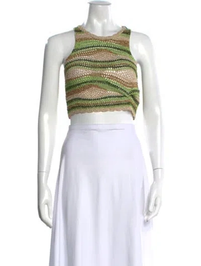 Pre-owned Sandro Striped Crew Neck Crop Top W/ Tags In Green