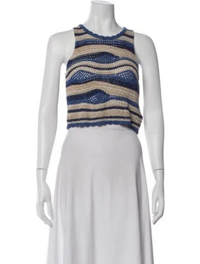 Pre-owned Sandro Striped Crew Neck Crop Top In White