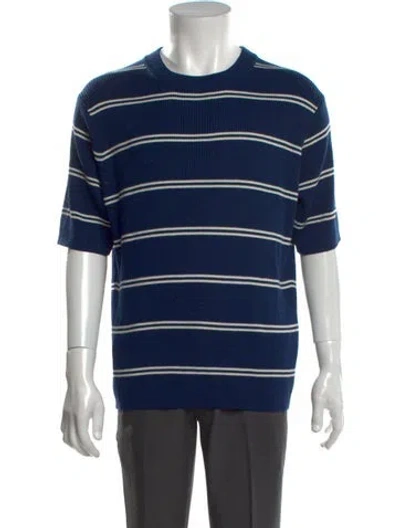 Pre-owned Sandro Striped Crew Neck Pullover In Blue