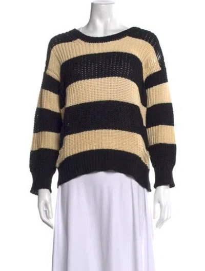 Pre-owned Sandro Striped Crew Neck Sweater In Black/neutrals