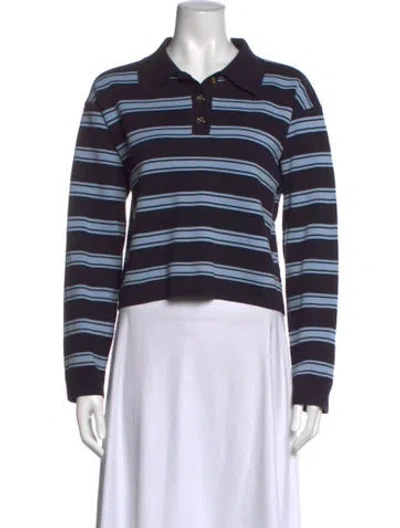 Pre-owned Sandro Striped Crew Neck Sweater In Blue